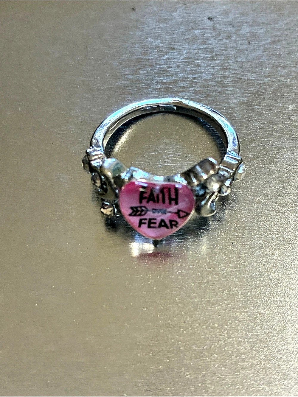 Faith Over Fear Pink Statement Ring